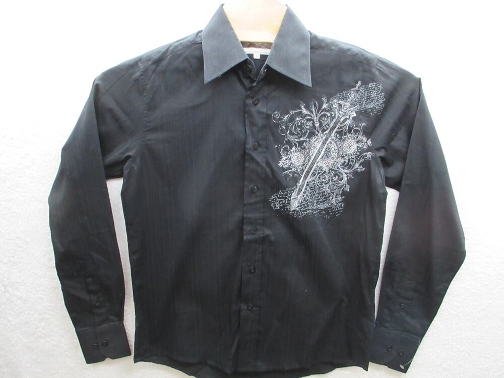 NWOT Eighty Eight Men's Black Y2K Button Up Shirt Affliction Style Small